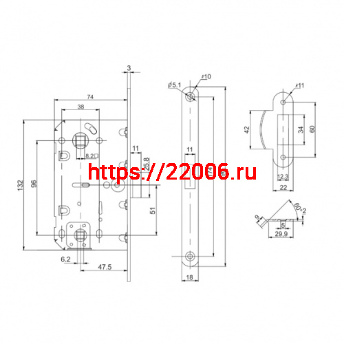Защелка Punto (Пунто) врезная PL96WC-50 GR (графит) фото 2