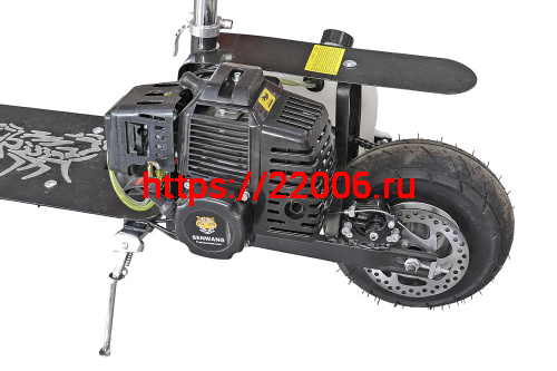 Мотосамокат (2-х.такт.,двиг.мотокоса 43см,диск.тормоза,бак 2л, 20км/ч) 10" фото 3