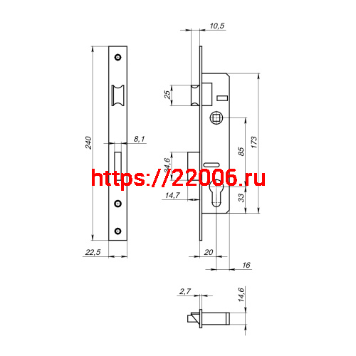 Корпус Fuaro (Фуаро) узкопрофильного замка с защелкой PROF153-20/85 (153-20/85) CP хром фото 3