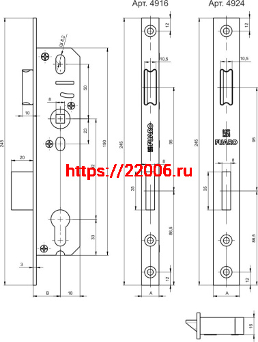 Корпус Fuaro (Фуаро) узкопрофильного замка с защелкой PROF4916-35/92 CP хром фото 3