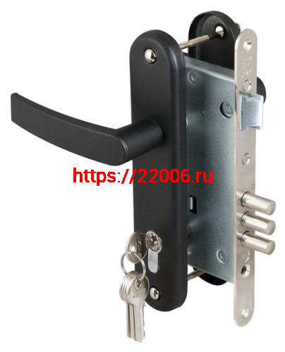 Замок Sam (Сам) врезной цилиндровый с защёлкой в комплекте с ручкой ЗВ4-3 (черный муар), 5 кл. /78401/ Замок Sam (Сам) врезной цилиндровый с защёлкой в комплекте с ручкой ЗВ4-3 (черный муар), 5 кл. /78401/