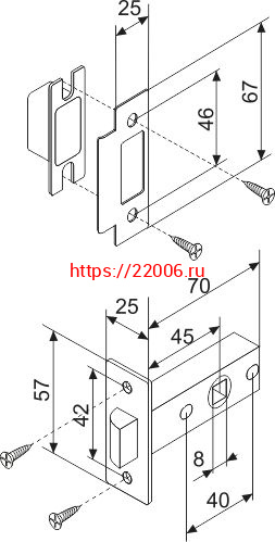 Защелка Fuaro (Фуаро) врезная METF12-45-25 (F12-45-25) SN мат.никель фото 3 Защелка Fuaro (Фуаро) врезная METF12-45-25 (F12-45-25) SN мат.никель фото 3
