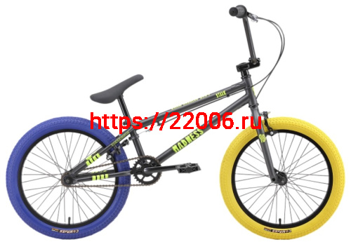 Велосипед 20" Stark'25 Madness BMX 1 (рама ст.,клещ. торм.) графит матов/желтый/синий Велосипед 20" Stark'25 Madness BMX 1 (рама ст.,клещ. торм.) графит матов/желтый/синий