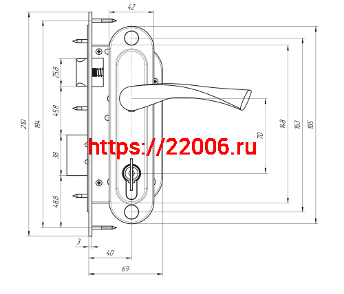 Замок Absolyute (Абсолют) врезной цилиндровый с защёлкой в комплекте с ручкой ЗВ4-70/07 (хром лак), 4 кл. фото 2