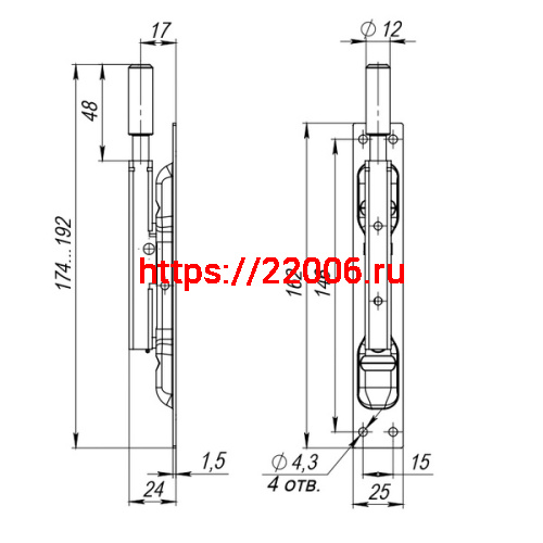 Задвижка Fuaro (Фуаро) торцевая RIGEL-set/160 D12x60mm (TDB set 160-24) в комплекте с ригелем фото 2 Задвижка Fuaro (Фуаро) торцевая RIGEL-set/160 D12x60mm (TDB set 160-24) в комплекте с ригелем фото 2