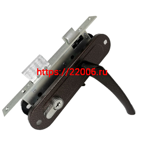 Замок Absolyute (Абсолют) врезной цилиндровый с защёлкой в комплекте с ручкой ЗВ4-70/07 (медь антик), 4 кл.