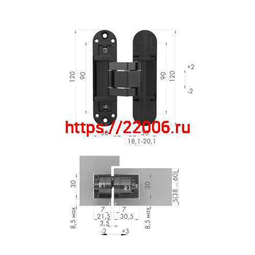 Петля Armadillo (Армадилло) скрытой установки U3D3300.TG SC мат. хром фото 2 Петля Armadillo (Армадилло) скрытой установки U3D3300.TG SC мат. хром фото 2