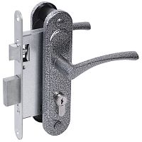 Замок Absolyute (Абсолют) врезной цилиндровый с защёлкой в комплекте с ручкой ЗВ4-3/07 (серебро антик), 4 кл.