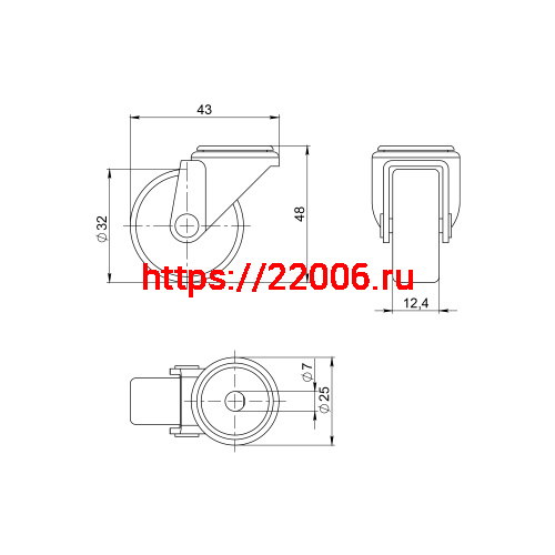 Опора Ajax (Аякс) колесная WL/B-30P/15kg пластик, под винт M6 фото 2