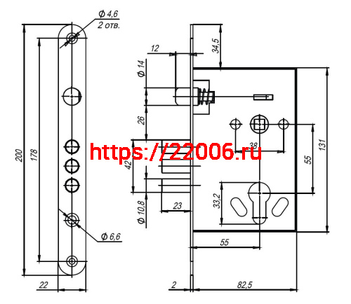 Корпус Ajax (Аякс) врезного замка с ручками на планке KIT А5-3155/3 W/B фото 3