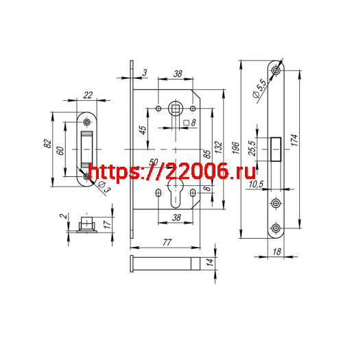 Корпус Fuaro (Фуаро) врезного замка MAGNM85C-50 (M85C-50) SSC сатинированный хром фото 3