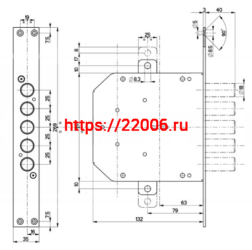 Замок Mottura (Моттура) врезной сувальдный 50.798-D (правый), ключ 40 мм, без накл. фото 3 Замок Mottura (Моттура) врезной сувальдный 50.798-D (правый), ключ 40 мм, без накл. фото 3