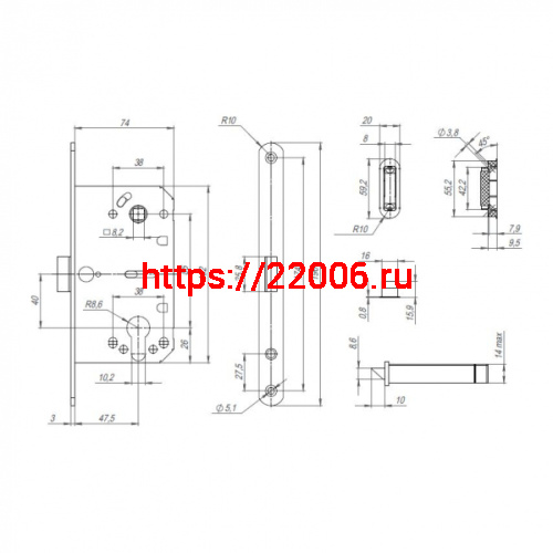 Корпус Punto (Пунто) замка ML85-50 BL (черный) фото 3 Корпус Punto (Пунто) замка ML85-50 BL (черный) фото 3