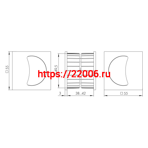 Ручка Armadillo (Армадилло) для раздвижных дверей SH.QUADRO55.010 CP-8 хром фото 3 Ручка Armadillo (Армадилло) для раздвижных дверей SH.QUADRO55.010 CP-8 хром фото 3
