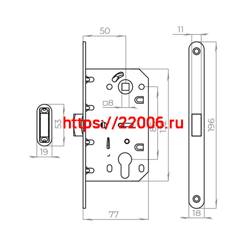 Корпус Ajax (Аякс) врезного замка с защелкой MAGNLN85-50 SN мат.никель фото 3