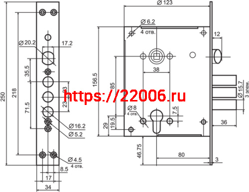 Корпус Border (Бордер) врезного замка с защёлкой ЗВ4-3/85М /79045/ фото 2