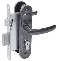 Замок Absolyute (Абсолют) врезной цилиндровый с защёлкой в комплекте с ручкой ЗВ4.2-08 (серебро антик), 4 кл.