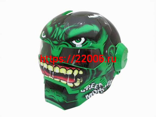 Мотошлем закрытый MASEI 610 Monster зеленый (XL)