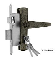 Замок Omega (Омега) врезной цилиндровый с защёлкой в комплекте с ручкой ЗВ7.01 (бронза), 4 кл.