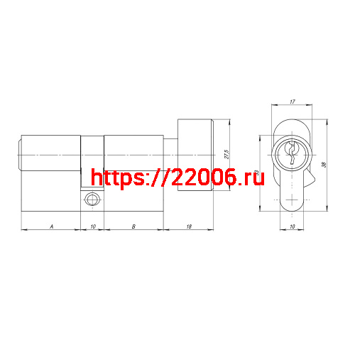 Цилиндровый Ajax (Аякс) механизм (AZ102/100) AZ1002Knob100 (40+10+50) CP хром фото 3