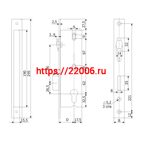 Корпус Guardian (Гардиан) узкопрофильного замка с регулируемой роликовой защелкой PROFI 25.11P.16 /123:262/ фото 2