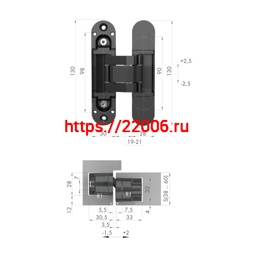 Петля Armadillo (Армадилло) скрытой установки U3D5000.VPG AB бронза TECH фото 2