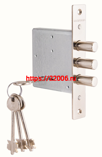 Замок Guardian (Гардиан) врезной сувальдный ЗВ 10.01 (с отв. планкой и накладкой), 4 кл. /123:447/