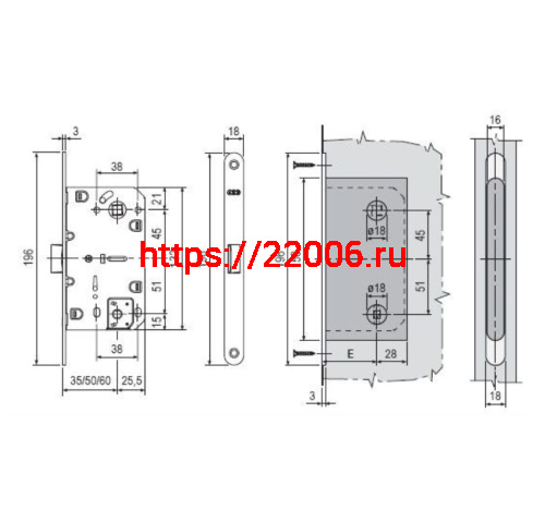 B06102.50.FM.567 AGB (АГБ) Защелка врезная WC (белый) с отв. пл. B02402.05.91 MEDIANA POLARIS фото 2