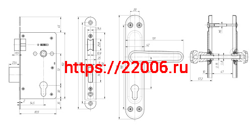 Замок Zenit (Зенит) врезной цилиндровый с защёлкой в комплекте с ручкой ЗВ4-72.03 (медь), 4 кл. фото 2