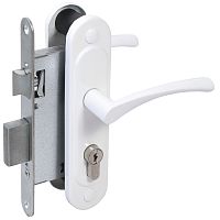 Замок Absolyute (Абсолют) врезной цилиндровый с защёлкой в комплекте с ручкой ЗВ4-3/07 (белый глянец), 4 кл.