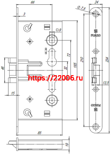 Корпус Fuaro (Фуаро) врезного замка c защёлкой FP.C-65.72-0432 (FL-0432) фото 2
