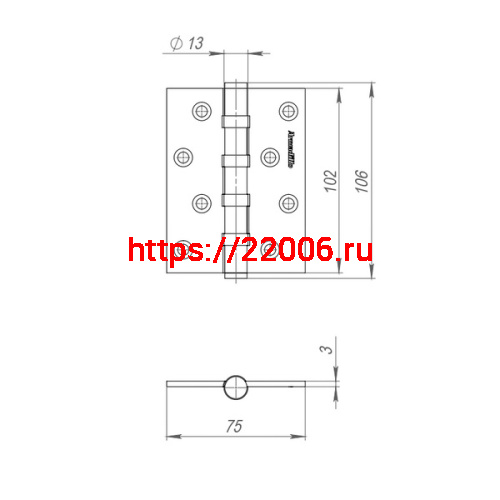 Петля Armadillo (Армадилло) универсальная IN4500UC-BL FSG 102x75x3 INOX304 флорентийское золото БЛИСТЕР фото 4