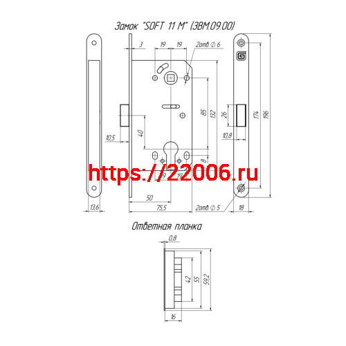 Замок Guardian (Гардиан) межкомнатный магнитный под цилиндр Soft 11М NI, никель /128:5404/ фото 2
