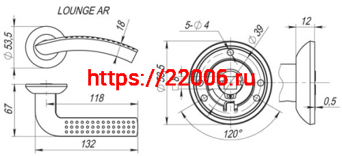 Ручка Fuaro (Фуаро) раздельная R.AR54.LOUNGE (LOUNGE AR) 130mm SG/GP-4 матовое золото/золото фото 3