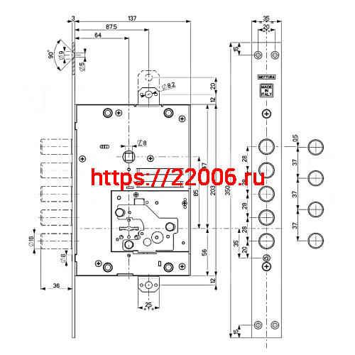 Замок Mottura (Моттура) врезной сувальдный 52.J525M-D MyKey (правый), ключ 60 мм, без накл. фото 3 Замок Mottura (Моттура) врезной сувальдный 52.J525M-D MyKey (правый), ключ 60 мм, без накл. фото 3