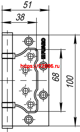 Петля Fuaro (Фуаро) универсальная без врезки IN4500W SB (500-2BB 100x2,5) мат. золото фото 3
