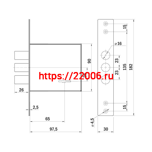 Замок Punto (Пунто) врезной сувальдный MDV30S-817 CP (V30/S) CP хром длиный ключ фото 3