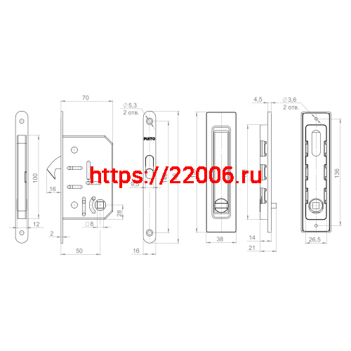 Защелка Punto (Пунто) с ручками для раздвижных дверей SH.SLQ152.011 (Soft LINE SLQ-011) BL черный фото 3
