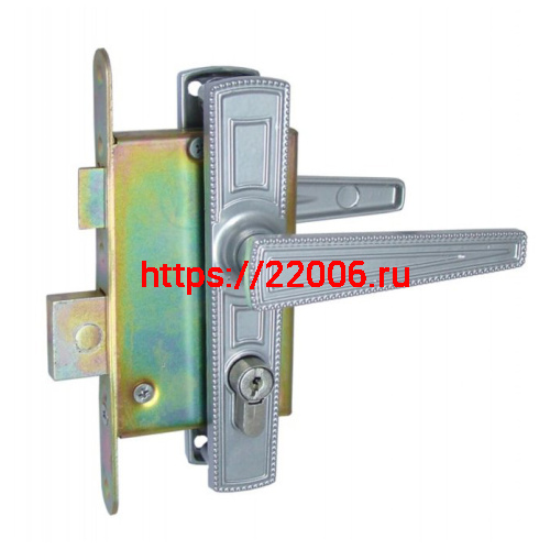 Замок Zenit (Зенит) врезной цилиндровый с защёлкой в комплекте с ручкой ЗВ4-3.01 (серебро), 4 кл.