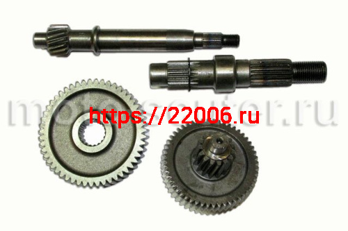 Шестерни редуктора (редуктор) в сборе с валами 152QMI, 157QMJ 125/150cc (длинный вал) Шестерни редуктора (редуктор) в сборе с валами 152QMI, 157QMJ 125/150cc (длинный вал)