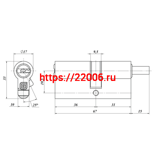 Цилиндровый механизм Guardian (Гардиан) с вертушком GB 67 мм (36/31V) Ni никель 5 кл. /128:4778/ фото 2