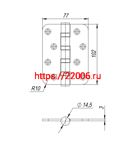 Петля Fuaro (Фуаро) из нержавейки универсальная IN4400U-R10 INOX (4BB-R10 102х76х3) фото 4