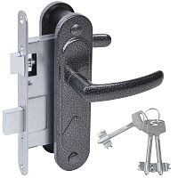 Замок Absolyute (Абсолют) врезной сувальдный с защёлкой в комплекте с ручкой ЗВ9.2-08 (серебро антик), 3 кл.