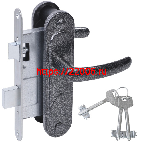 Замок Absolyute (Абсолют) врезной сувальдный с защёлкой в комплекте с ручкой ЗВ9.2-08 (серебро антик), 3 кл.