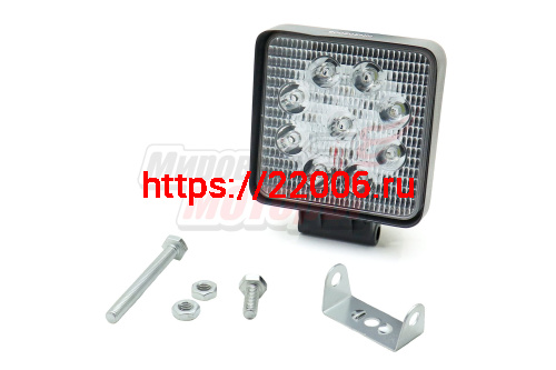 Фара светодиодная 27W 9 диодов SMD, 55мм квадрат. мет. корпус, дальний свет (Spot)