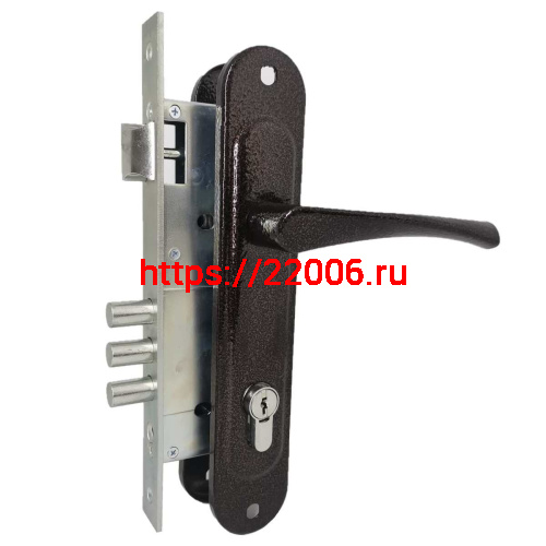 Замок Absolyute (Абсолют) врезной цилиндровый с защёлкой в комплекте с ручкой ЗВ4-85/07 (медь антик), 4 кл.