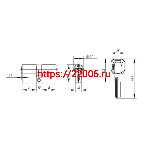 Цилиндровый Punto (Пунто) механизм MaxPro7000Key90mm(25+10+55) SN никель 7key фото 3