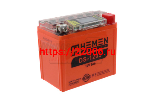 Аккумулятор 12В 5Ач HEMEN ENERGY DS1205 (UTX5L-BS(DS)) С ДИСПЛЕЕМ(гелевый)(обр.полярн)(113*70*107мм)