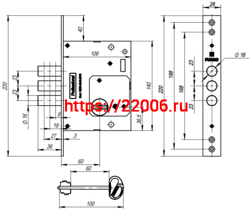 Замок Fuaro (Фуаро) врезной сувальдный MDV25/S-60.00.3R16 4key фото 4
