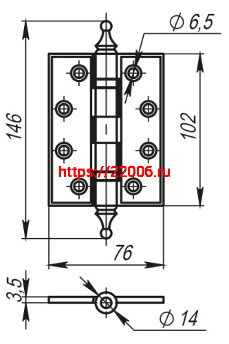 Петля Armadillo (Армадилло) универсальная Castillo CL 500-A4 102x76x3,5 FG-10 Французское золото фото 3